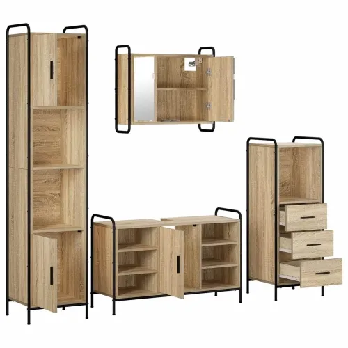 Set ormarića za kupaonicu 4 kom. Hrast sonoma 40 x 36 x 181 cm - Hrast sonoma Ormar ispod sudopera (1 vrata i 2 police) + viseći Cijena