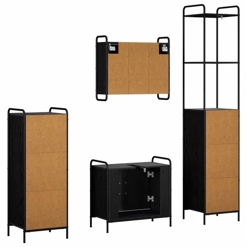 Set ormarića za kupaonicu 4 kom. Crni hrast 40 x 36 x 200,5 cm - Crni hrast Ormarić ispod sudopera (2 vrata) + viseći ormarić +  Cijena