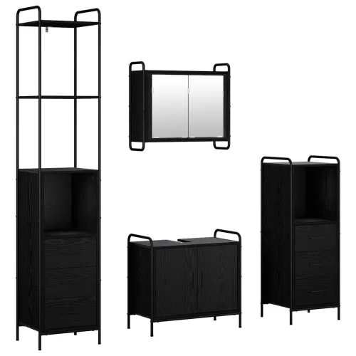 Set ormarića za kupaonicu 4 kom. Crni hrast 40 x 36 x 200,5 cm - Crni hrast Ormarić ispod sudopera (2 vrata) + viseći ormarić +  Cijena