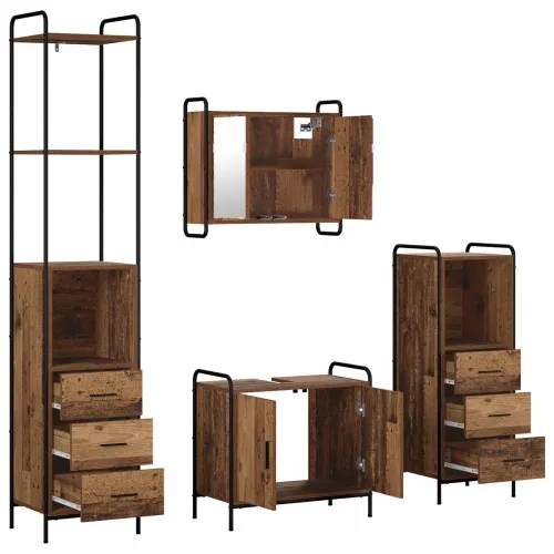 Set ormarića za kupaonicu 4 kom. Staro drvo 40 x 36 x 200,5 cm - Staro drvo Ormarić ispod sudopera (2 vrata) + viseći ormarić +  Cijena