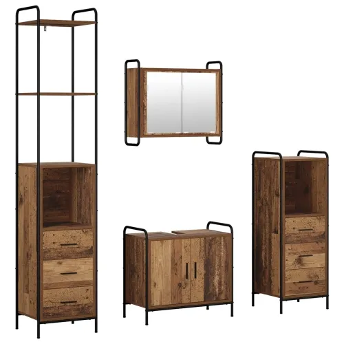Set ormarića za kupaonicu 4 kom. Staro drvo 40 x 36 x 200,5 cm - Staro drvo Ormarić ispod sudopera (2 vrata) + viseći ormarić +  Cijena