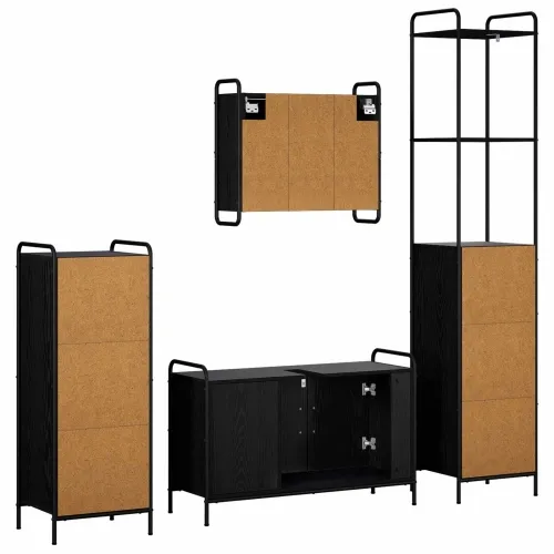 Set ormarića za kupaonicu 4 kom. Crni hrast 40 x 36 x 200,5 cm - Crni hrast Ormar ispod sudopera (3 vrata) + viseći ormar + kupa Cijena