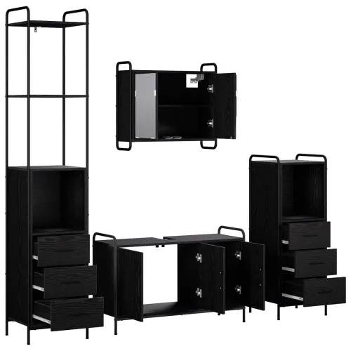 Set ormarića za kupaonicu 4 kom. Crni hrast 40 x 36 x 200,5 cm - Crni hrast Ormar ispod sudopera (3 vrata) + viseći ormar + kupa Cijena