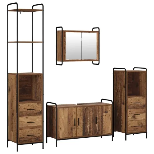 Set ormarića za kupaonicu 4 kom. Staro drvo 40 x 36 x 200,5 cm - Staro drvo Ormar ispod sudopera (3 vrata) + viseći ormar + kupa Cijena
