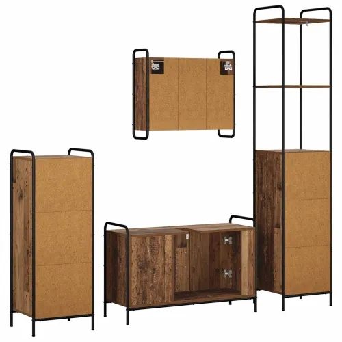 Set ormarića za kupaonicu 4 kom. Staro drvo 40 x 36 x 200,5 cm - Staro drvo Ormar ispod sudopera (3 vrata) + viseći ormar + kupa Cijena