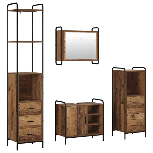 Set ormarića za kupaonicu 4 kom. Staro drvo 40 x 36 x 200,5 cm - Staro drvo Kupaonski ormarić (1 vrata i 1 polica) + viseći orma Cijena