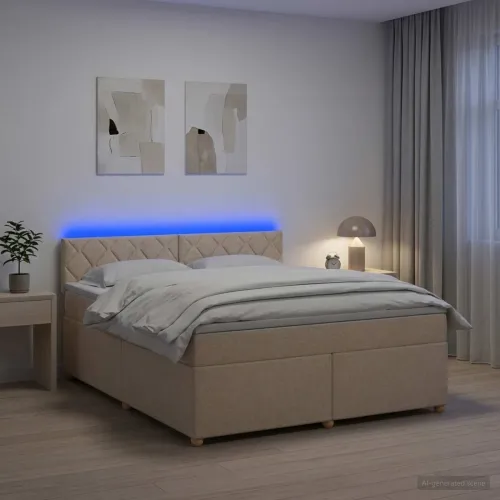 Boxspring krevet s madracem Krem 140 x 200 cm Tkanina - Krem 140 x 200 cm Dizajn s rombovima Cijena