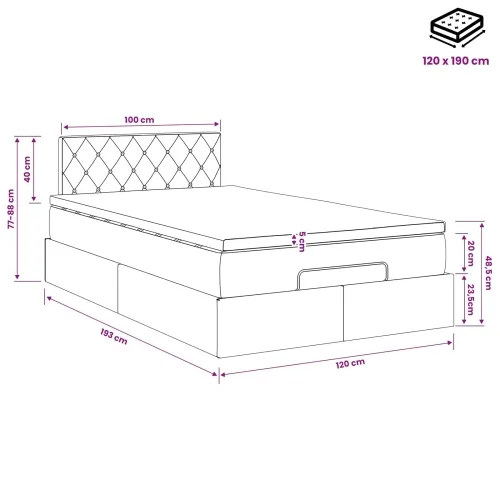 Podesivi krevet s madracem Svjetlosiva 120 x 190 cm Baršun - Svjetlosiva 120 x 190 cm Kristal s dugmadima Cijena