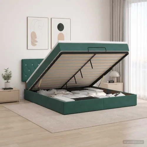 Podesivi krevet s madracem Tamnozelena 160 x 200 cm Baršun - Tamnozelena 160 x 200 cm Kristal s dugmadima Cijena