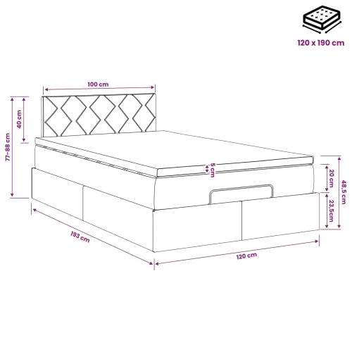 Podesivi krevet s madracem Svjetlosiva 120 x 190 cm Baršun - Svjetlosiva 120 x 190 cm Dizajn s rombovima Cijena