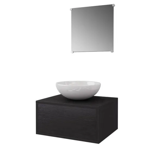 4-dijelni set kupaonskog namještaja s Lavabo - Umivaonikom i slavinom crni - Crna Model 1 1 Crna Cijena