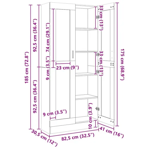 Vitrina boja hrasta 82,5 x 30,5 x 185 cm konstruirano drvo - sonoma hrast 185 cm Cijena