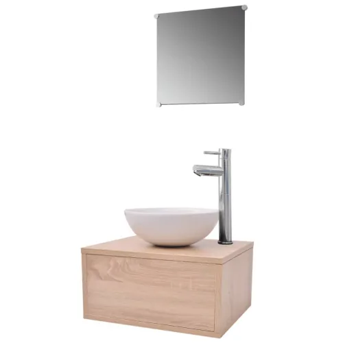 4-dijelni set kupaonskog namještaja s Lavabo - Umivaonikom i slavinom bež - Bež Model 1 1 Cijena