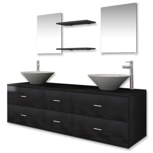 9-dijelni set kupaonskog namještaja, Lavabo - Umivaonika i slavine crni - Crna Model 3 1 Crna Cijena