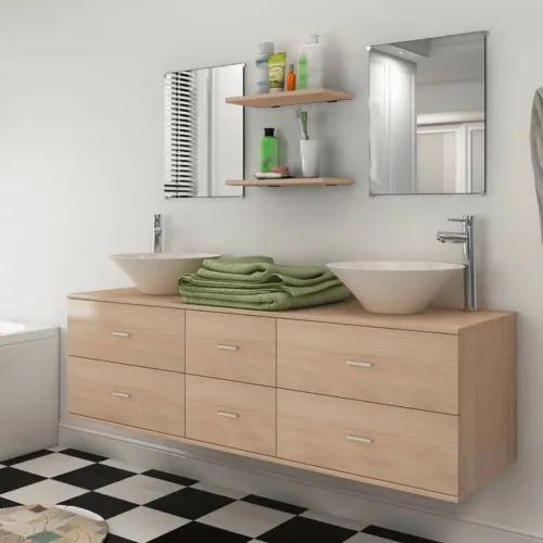 9-dijelni set kupaonskog namještaja, Lavabo - Umivaonika i slavine bež - Bež Model 3 Cijena