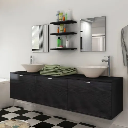 10-dijelni set kupaonskog namještaja, Lavabo - Umivaonika i slavine crni - Crna Model 4 1 Crna Cijena