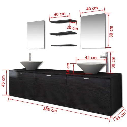 10-dijelni set kupaonskog namještaja, Lavabo - Umivaonika i slavine crni - Crna Model 4 Cijena