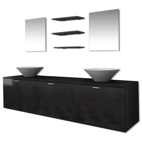 10-dijelni set kupaonskog namještaja, Lavabo - Umivaonika i slavine crni - Crna Model 4 Cijena
