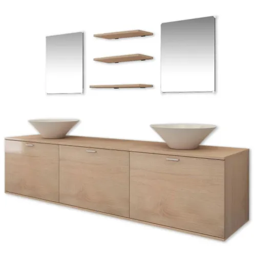 10-dijelni set kupaonskog namještaja, Lavabo - Umivaonika i slavine bež - Bež Model 4 Cijena