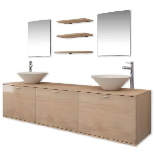 10-dijelni set kupaonskog namještaja, Lavabo - Umivaonika i slavine bež - Bež Model 4 1 Bež Cijena