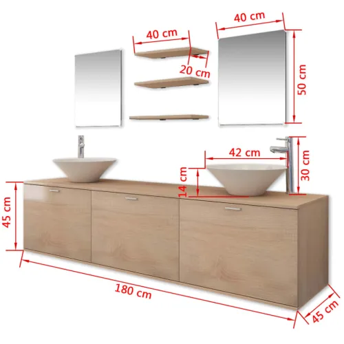 10-dijelni set kupaonskog namještaja, Lavabo - Umivaonika i slavine bež - Bež Model 4 Cijena