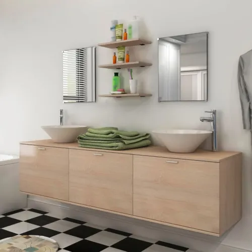 10-dijelni set kupaonskog namještaja, Lavabo - Umivaonika i slavine bež - Bež Model 4 1 Bež Cijena