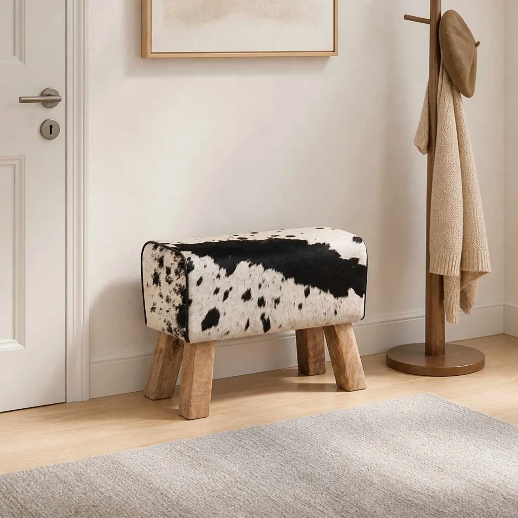 klupa 60 x 30 x 45 cm Prava koža Crna i bijela - Crno i bijelo