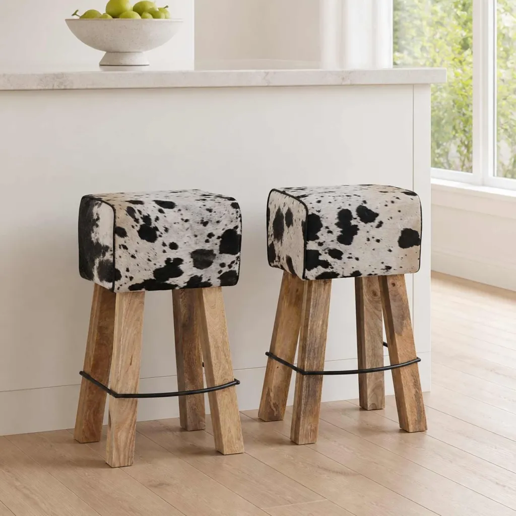 Barska stolica 2 kom. Crna i bijela 44 x 33 x 74 cm Prava koža - Crno i bijelo
