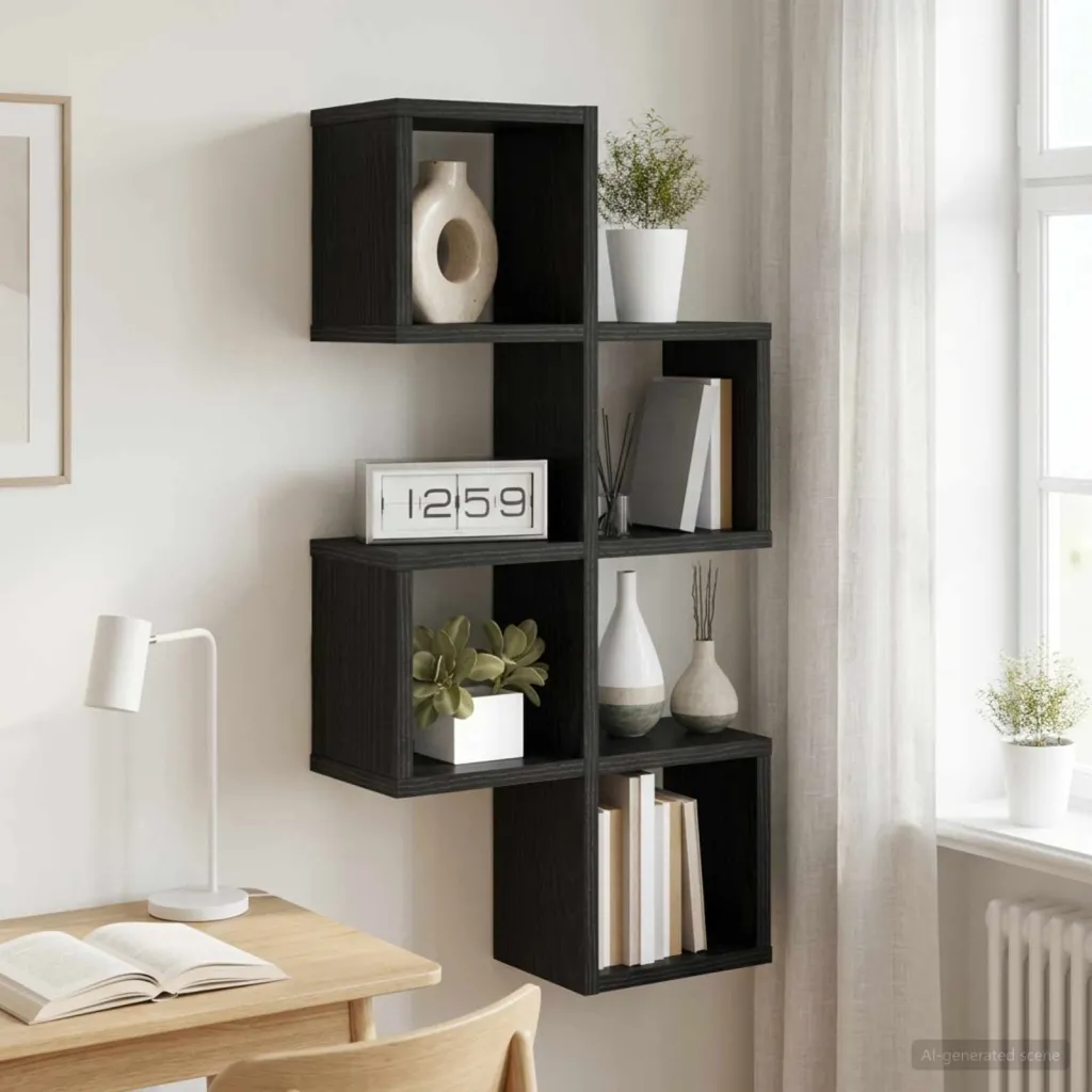 Zidna polica Crna 39 x 15 x 76 cm - Crni hrast