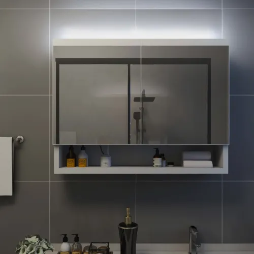LED kupaonski ormarić s ogledalom bijeli 80 x 15 x 60 cm MDF - Bijela Cijena