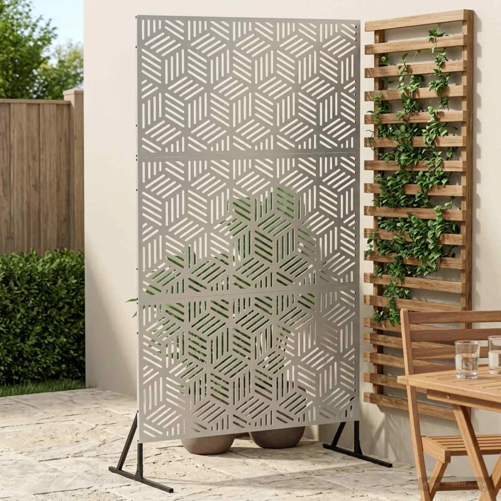 Zaslon za privatnost 100 x 50 x 180 cm Nehrđajući čelik Srebrna - Nehrđajući čelik geometrijski uzorak