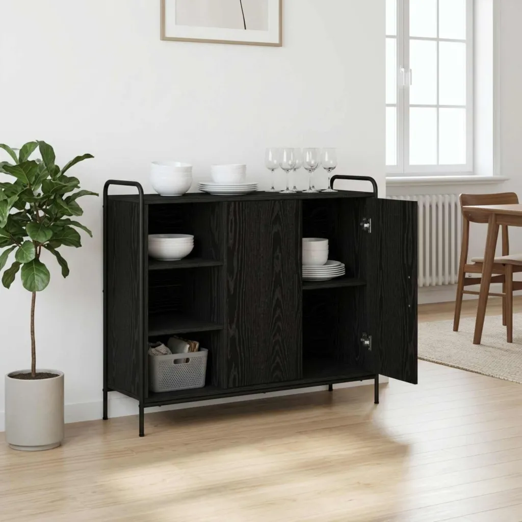 Kreveta Crni hrast 97 x 33 x 81 cm Konstruirano drvo - Crni hrast s 2 police 73 x 33 x 81 cm
