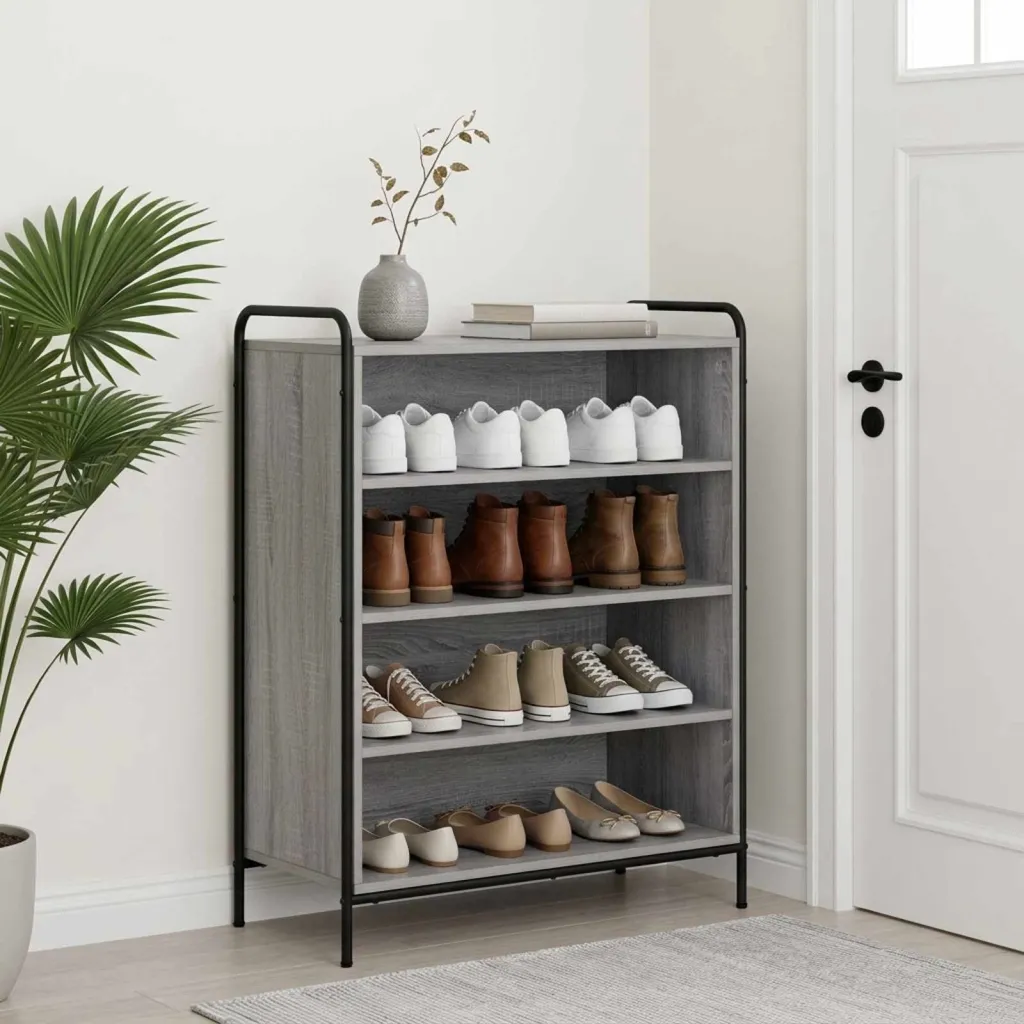 Ormar za cipele 76 x 36 5 x 93 cm Konstruirano drvo Siva Sonoma - Siva Sonoma 76 x 36 5 x 93 cm 4 police bez vrata