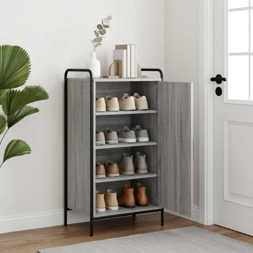 Ormar za cipele 51 x 36,5 x 93 cm Konstruirano drvo Siva Sonoma - Siva Sonoma 51 x 36,5 x 93 cm 4 etaže s vratima Cijena