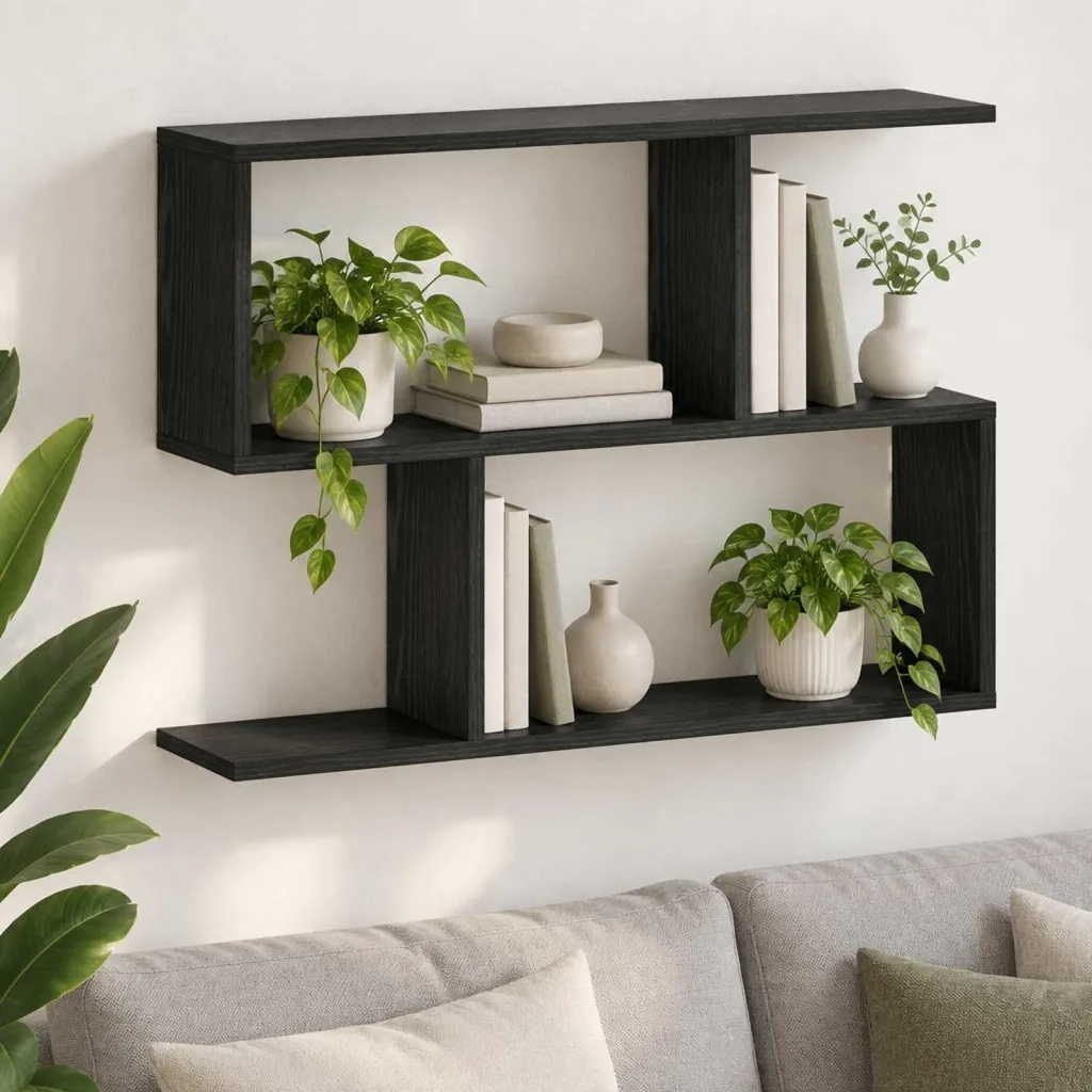 Zidna polica Crni hrast 72 x 17 x 55.5 cm prerađeno drvo - Crni hrast 2 odjeljka