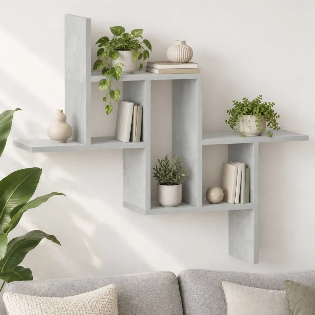 Zidna polica Betonska siva 87 x 17 x 75 cm Konstruirano drvo - Betonska siva