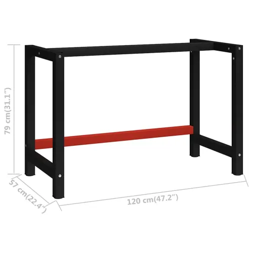 Okvir za radni stol metalni 120 x 57 x 79 cm crno-crveni - 120 x 57 x 79 cm s 1 šipkom Cijena