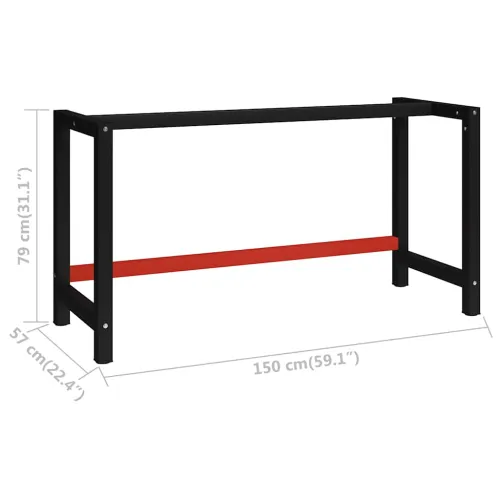Okvir za radni stol metalni 150 x 57 x 79 cm crno-crveni - 150 x 57 x 79 cm s 1 šipkom Cijena