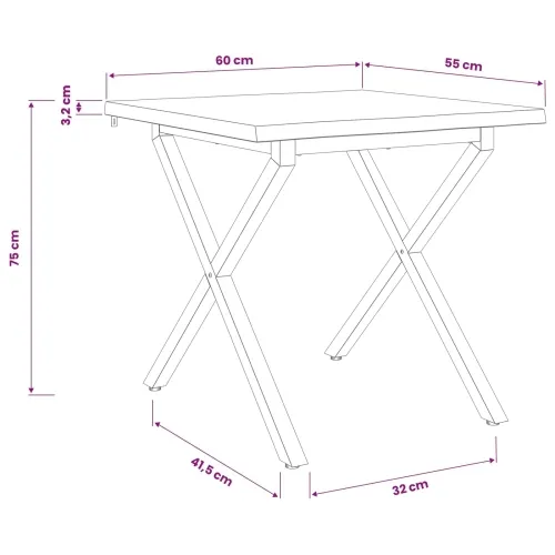 Stol za blagovanje s prirodnim rubom 60 x 55 x 75 cm - Prirodna i crna 60 x 55 x 75 cm Živi rub Cijena
