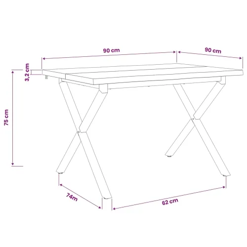 Stol za blagovanje s prirodnim rubom 90 x 90 x 75 cm - Izbijeljena i crna 90 x 90 x 75 cm Živi rub Cijena