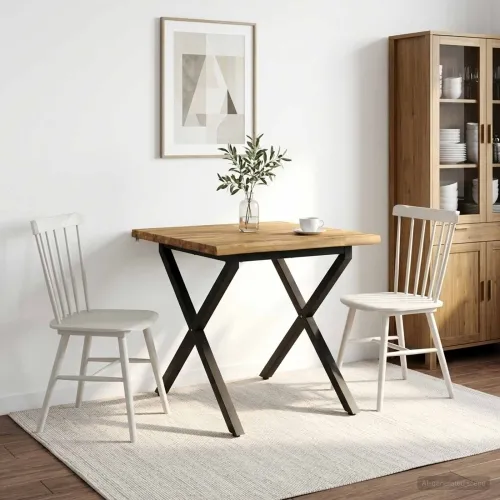 Stol za blagovanje s prirodnim rubom 90 x 90 x 75 cm - Izbijeljena i crna 90 x 90 x 75 cm Živi rub Cijena