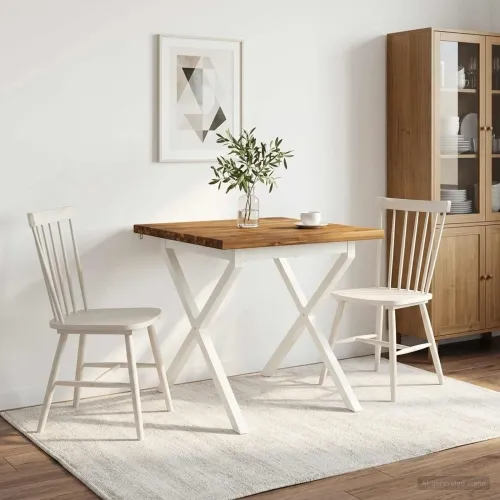 Kvadratni blagovaonski stol 80 x 80 x 75 cm Čvrsto drvo akacije - Prirodna i bijela 80 x 80 x 75 cm Četvrtasto Cijena