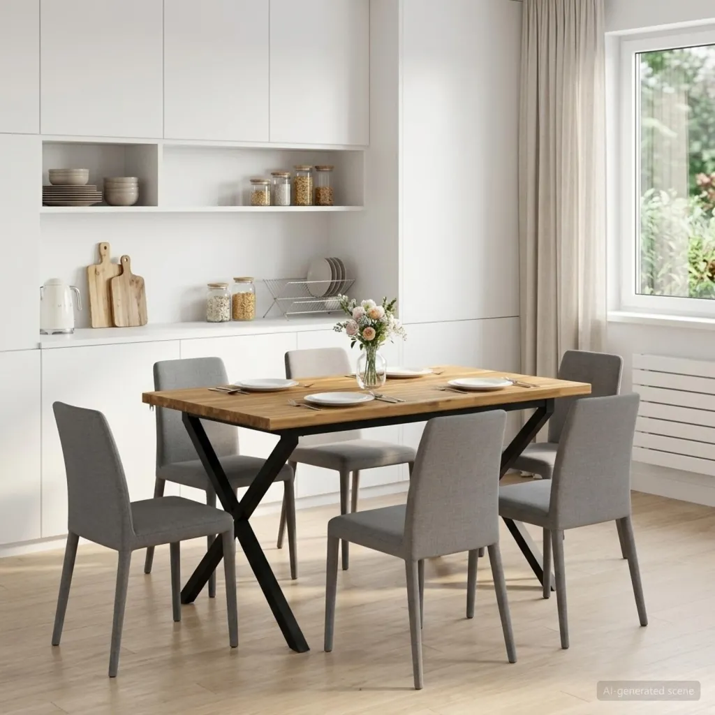 Kvadratni blagovaonski stol 120 x 80 x 75 cm - Izbijeljena i crna 120 x 80 x 75 cm Četvrtasto