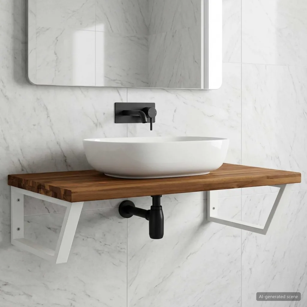 Polica za Lavabo - Umivaonik s prirodnim rubom montirana na zid - Prirodna i bijela 90 x 50 x 24 cm Četvrtasto