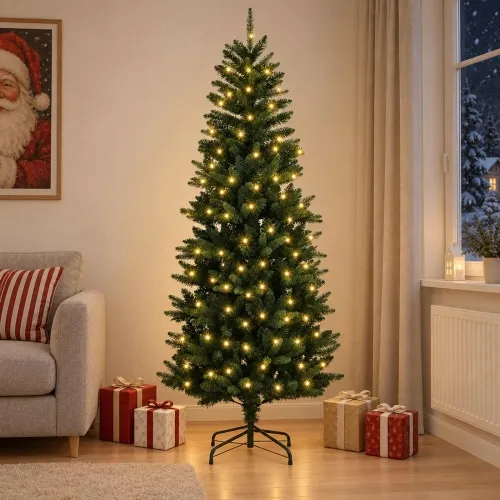 Umjetno božićno drvce s nogom 180 cm 300 LED lampica - 180 cm s LED svjetlima Zelena Cijena