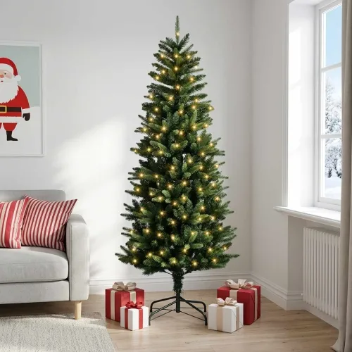 Umjetno božićno drvce s nogom 180 cm 300 LED lampica - 180 cm s LED svjetlima Zelena Cijena