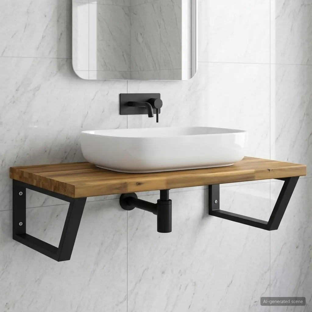 Polica za Lavabo - Umivaonik s prirodnim rubom montirana na zid - Izbijeljena i crna 100 x 50 x 24 cm Četvrtasto