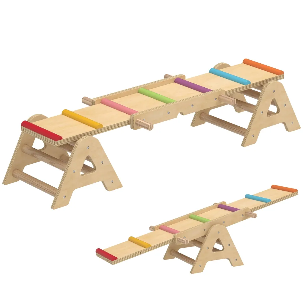 2-u-1 klackalica za djecu drvena greda za ravnotežu vrtna klackalica daska za ravnotežu 133 x 38 x 24 cm