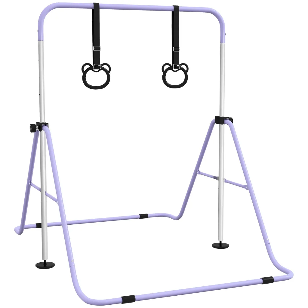 Dječje paralelne šipke s obručima podesiva visina sklopiva protuklizna čelični okvir 148x105x88-128 cm roza