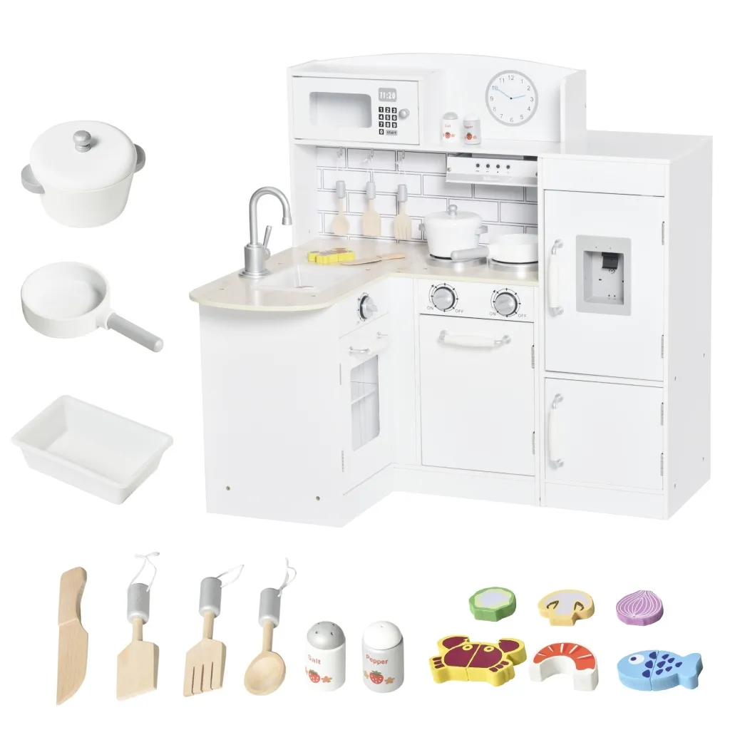 Kuhinja za igru set od 14 dodataka električni dozator vode 86 x 64 x 84 5 cm bijela